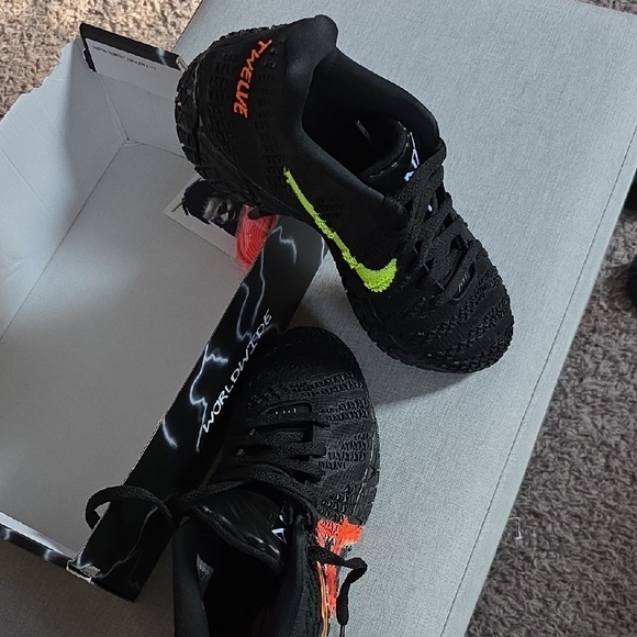 Nike Men’s Black Knit Sneakers with Orange and Neon Yellow Accents - Picture 2 of 5